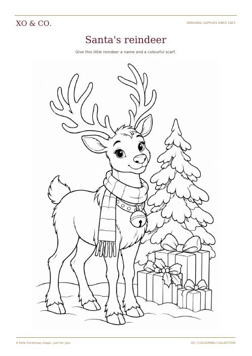 Santa's reindeer colouring page