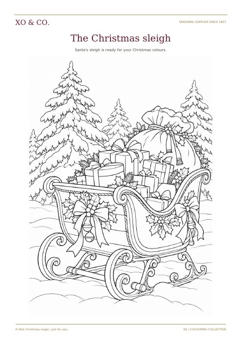 The Christmas sleigh colouring page