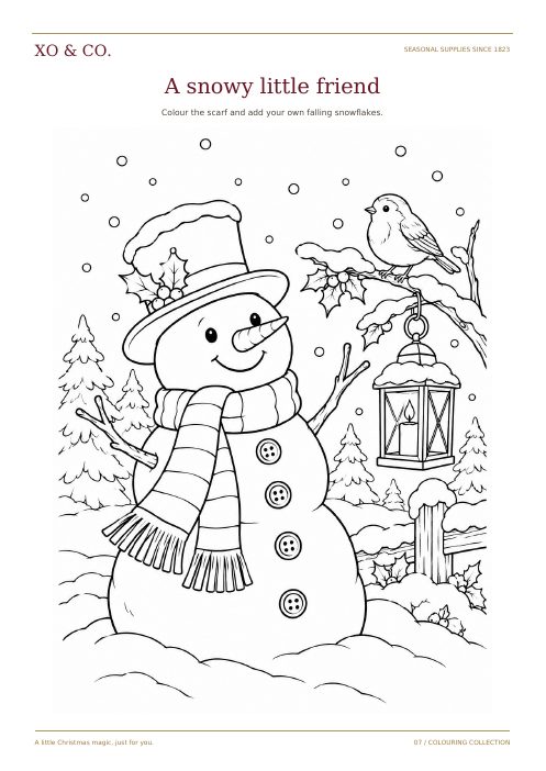 A snowy little friend colouring page