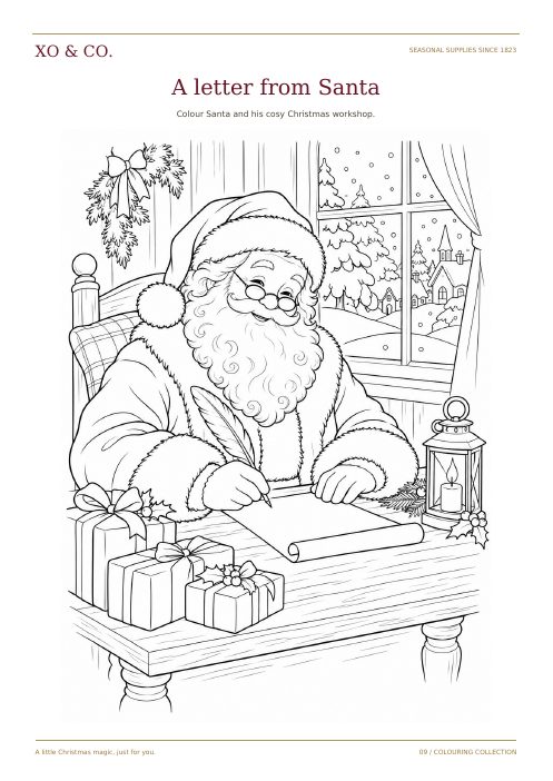 A letter from Santa colouring page