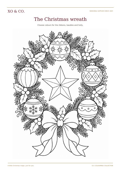 The Christmas wreath colouring page